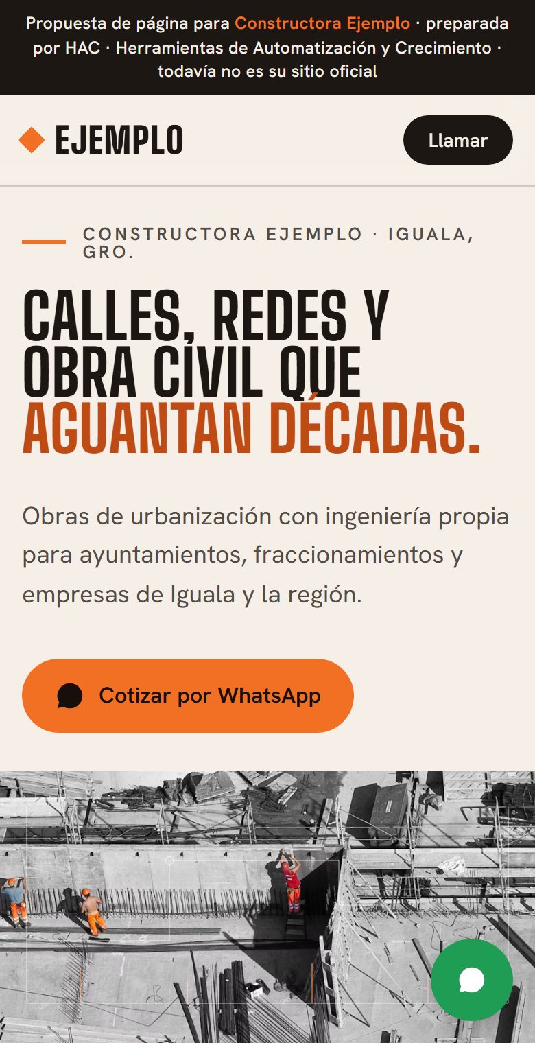 Página de muestra para una constructora (caso ilustrativo)