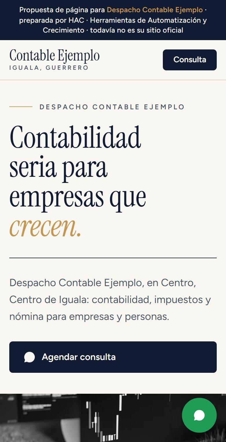 Página de muestra para una despacho contable (caso ilustrativo)